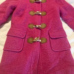 Mini Boden Pink Toggle Hooded Coat with Green Lining wool 82% size 3-4 years